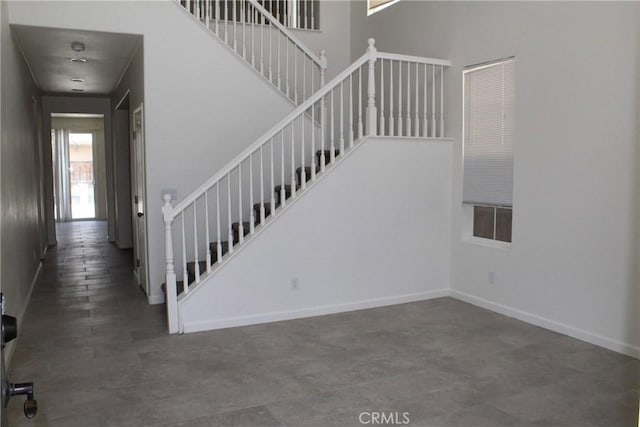 stairway with a high ceiling