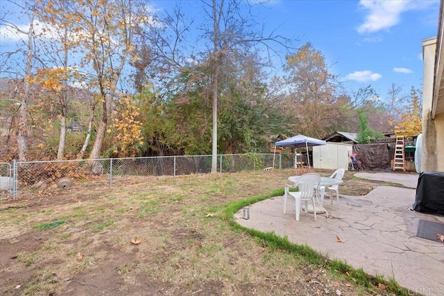 view of yard featuring a patio area and a fenced backyard