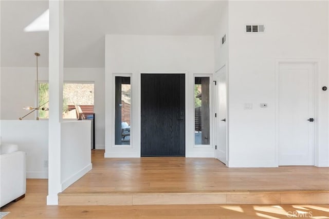 entryway featuring a wealth of natural light, visible vents, and wood finished floors