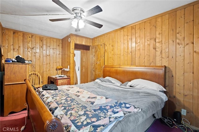 1149 Apple Ave, Wrightwood, CA 92397 - bedroom with a ceiling fan and wooden walls