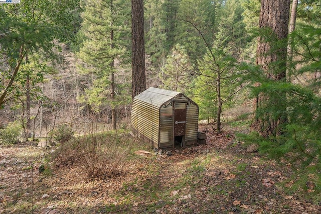 view of yard featuring a shed