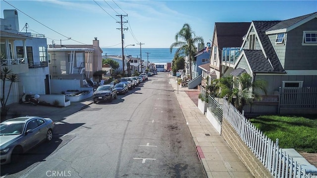 view of road with a water view