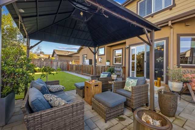 view of patio featuring a gazebo and an outdoor hangout area