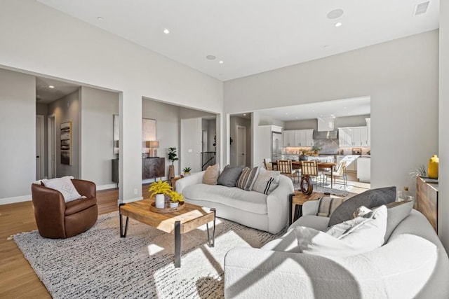 living room with light wood-type flooring