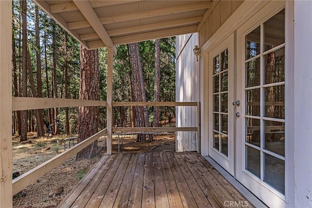 wooden terrace featuring french doors