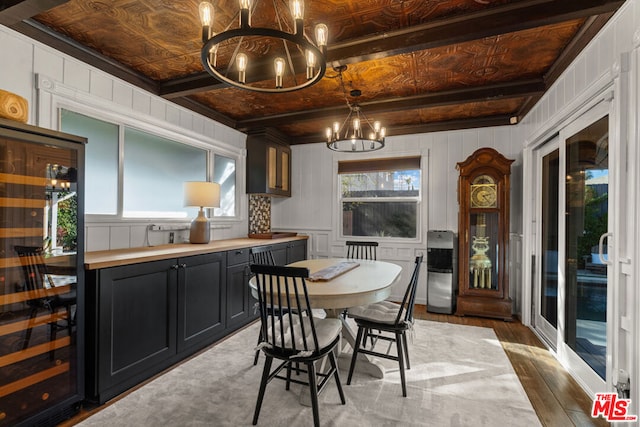 dining area featuring dark wood-type flooring and a chandelier