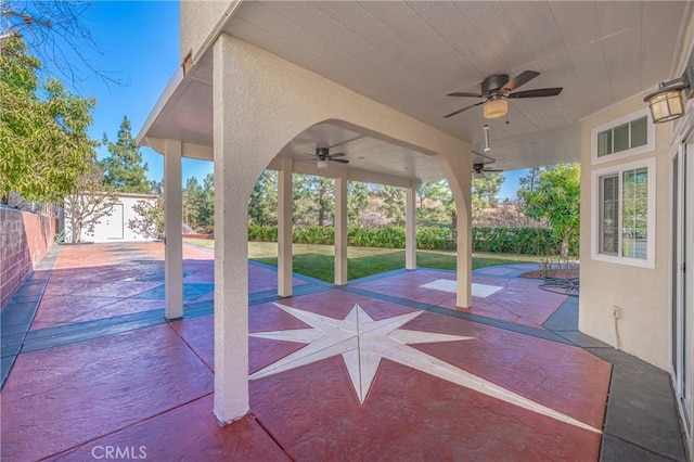 view of patio / terrace featuring ceiling fan