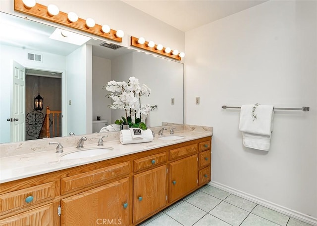 bathroom featuring a sink, tile patterned flooring, toilet, and visible vents