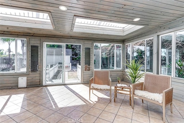 sunroom with wooden ceiling