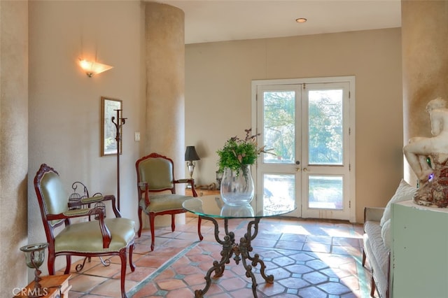 sitting room featuring french doors