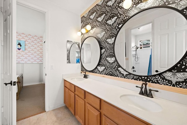 bathroom featuring vanity and tile patterned floors