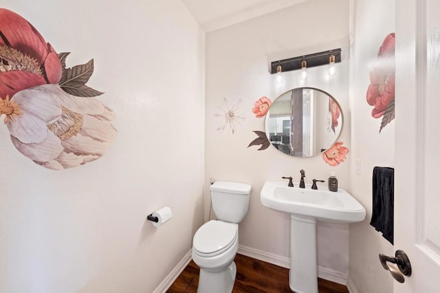 bathroom featuring hardwood / wood-style flooring, toilet, and sink