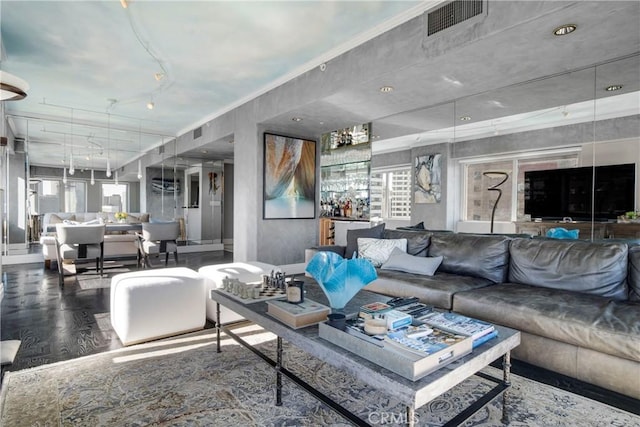 living room with hardwood / wood-style flooring