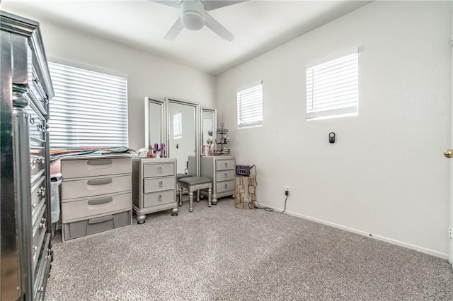 bedroom featuring carpet floors and ceiling fan