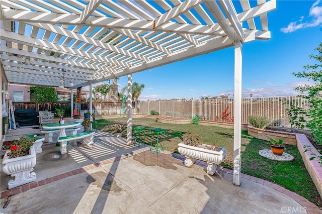 view of patio featuring grilling area and a pergola