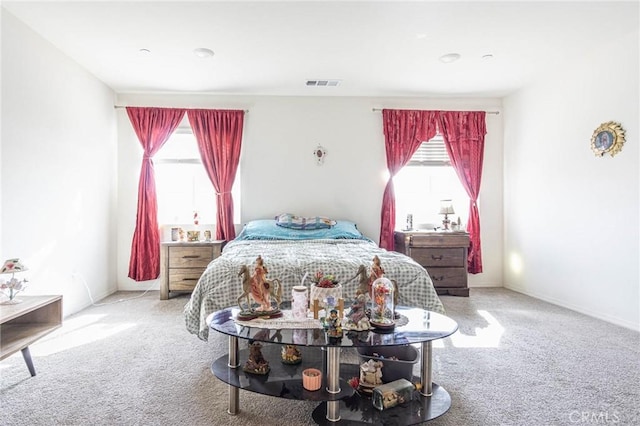 bedroom with multiple windows and carpet floors