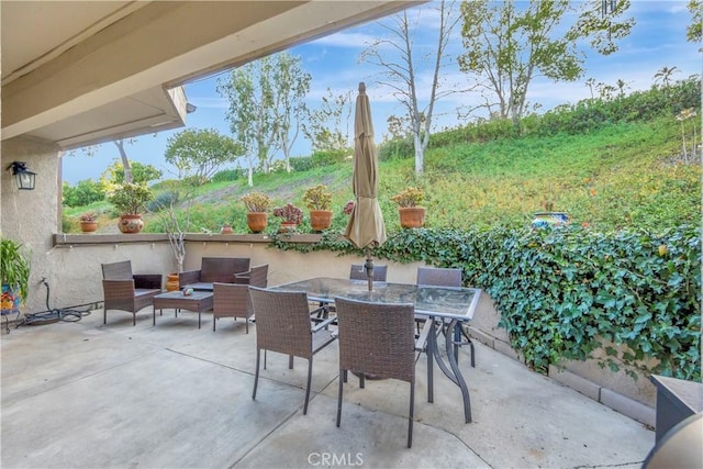 view of patio / terrace with an outdoor living space and outdoor dining area