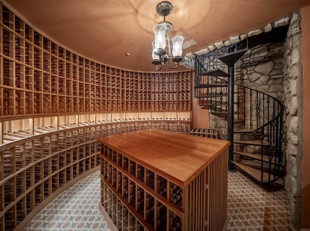 wine room featuring a notable chandelier