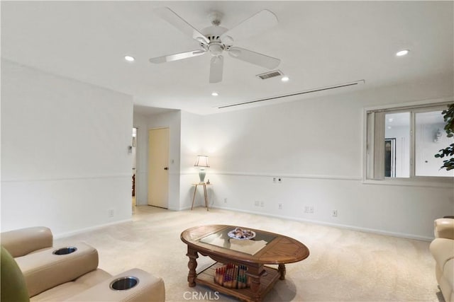 living room with ceiling fan