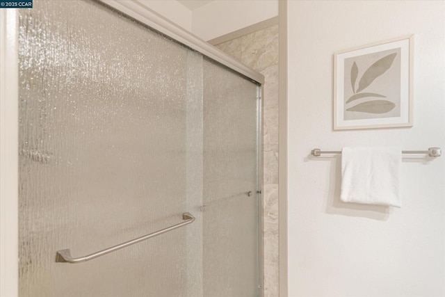 bathroom featuring a shower with shower door