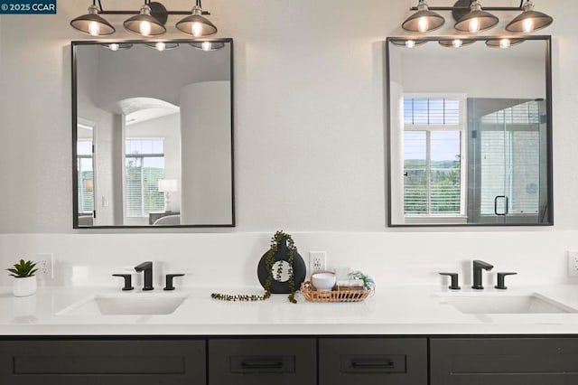 bathroom with vanity and walk in shower