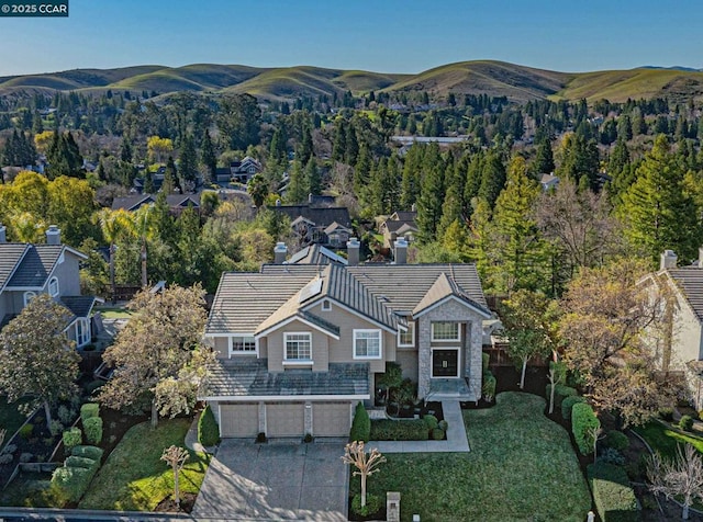 aerial view with a mountain view