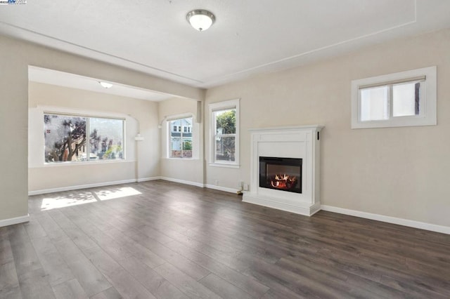 unfurnished living room featuring dark wood-type flooring