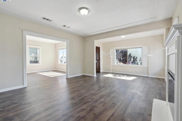 unfurnished living room featuring dark hardwood / wood-style floors