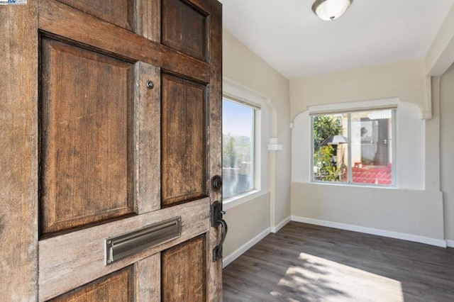 entryway with dark hardwood / wood-style floors