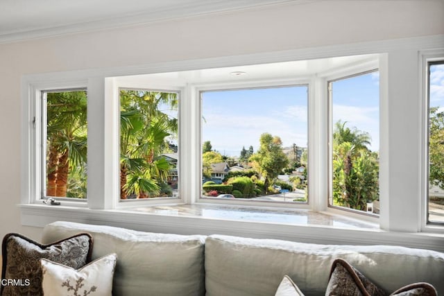 interior space with a healthy amount of sunlight and ornamental molding