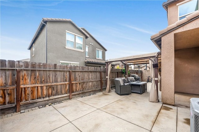 view of patio / terrace featuring an outdoor hangout area and a pergola