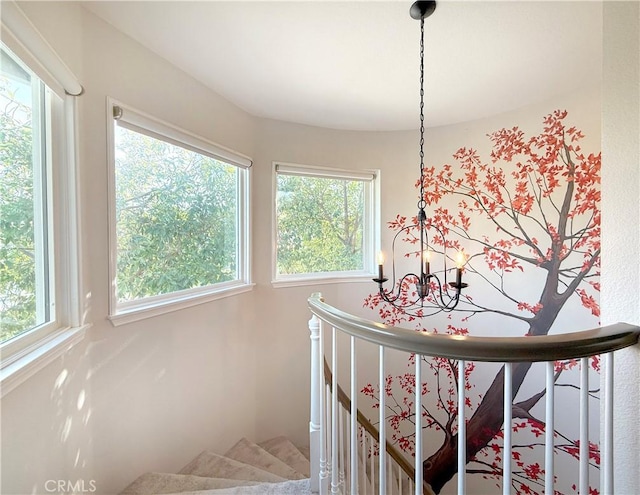 5495 Via Rene, Yorba Linda, CA 92886 - stairs featuring a chandelier and plenty of natural light