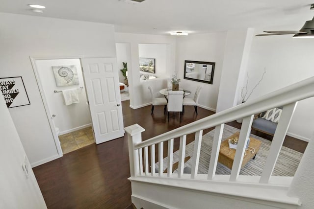 stairs with hardwood / wood-style floors