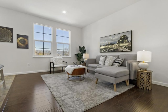 living room featuring dark hardwood / wood-style floors