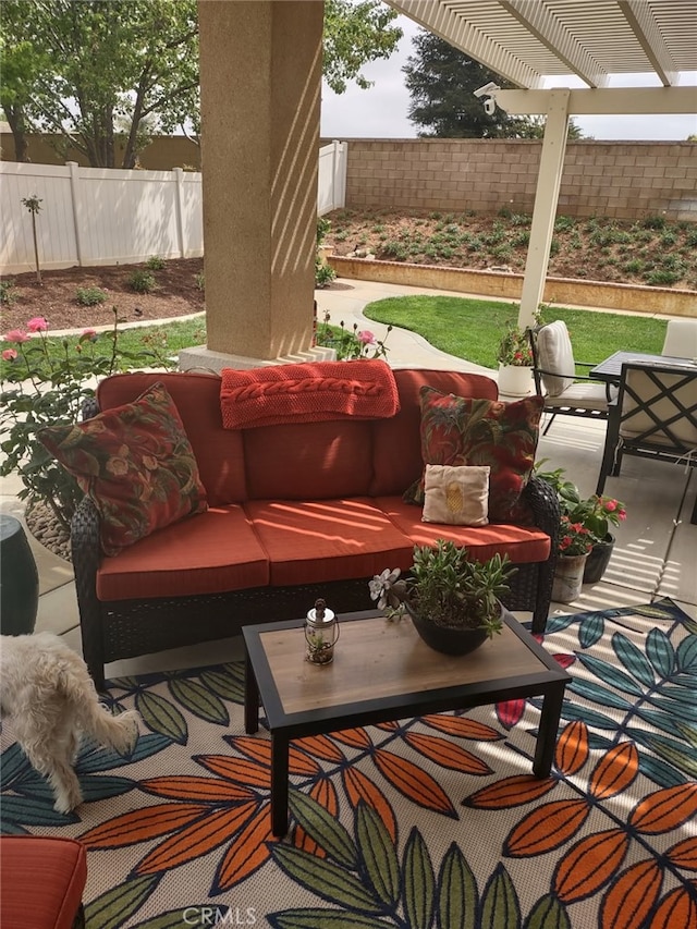 view of patio / terrace with a pergola and an outdoor hangout area