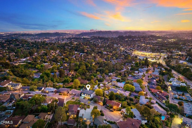 view of aerial view at dusk