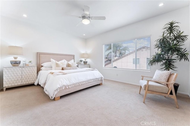 bedroom featuring carpet floors and ceiling fan