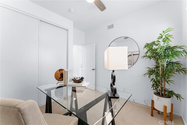 office area featuring ceiling fan