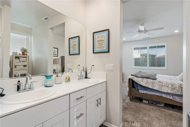 bathroom with vanity and ceiling fan