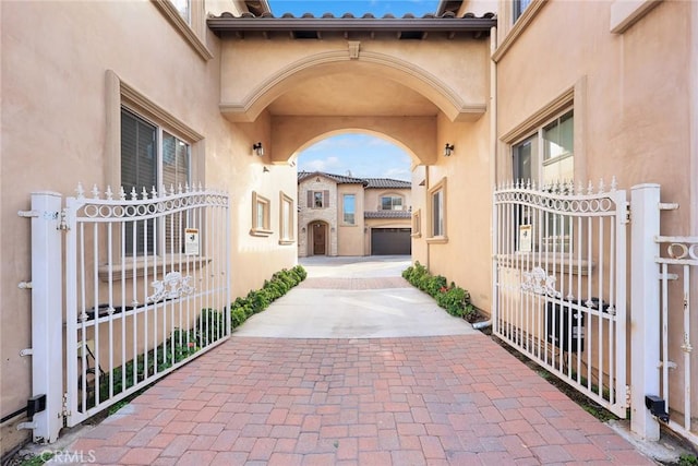 view of patio / terrace with a garage