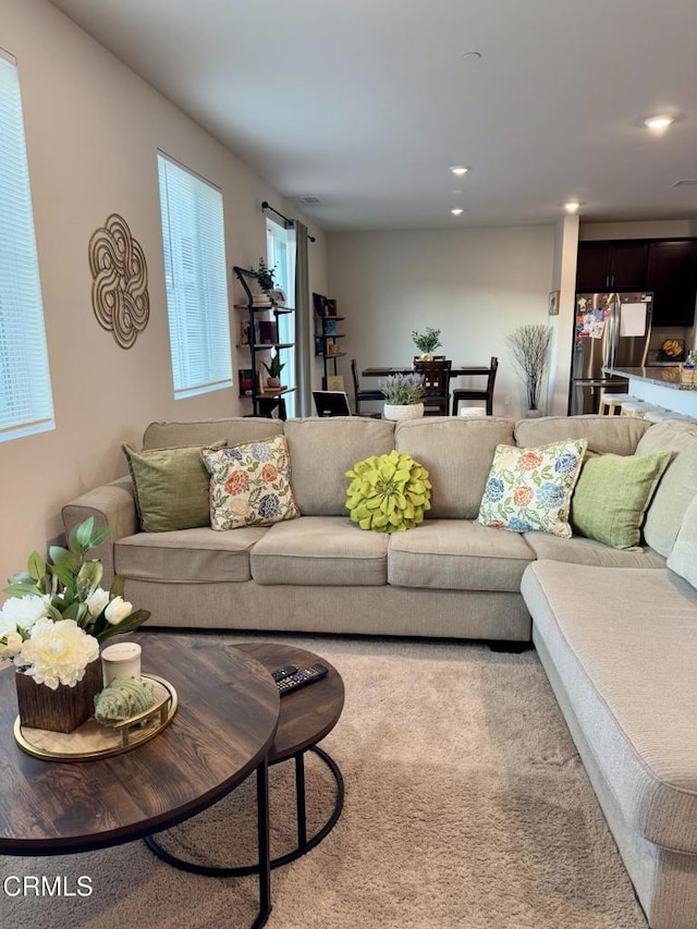 living room with light carpet