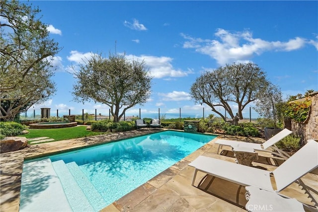 view of swimming pool with an in ground hot tub and a patio