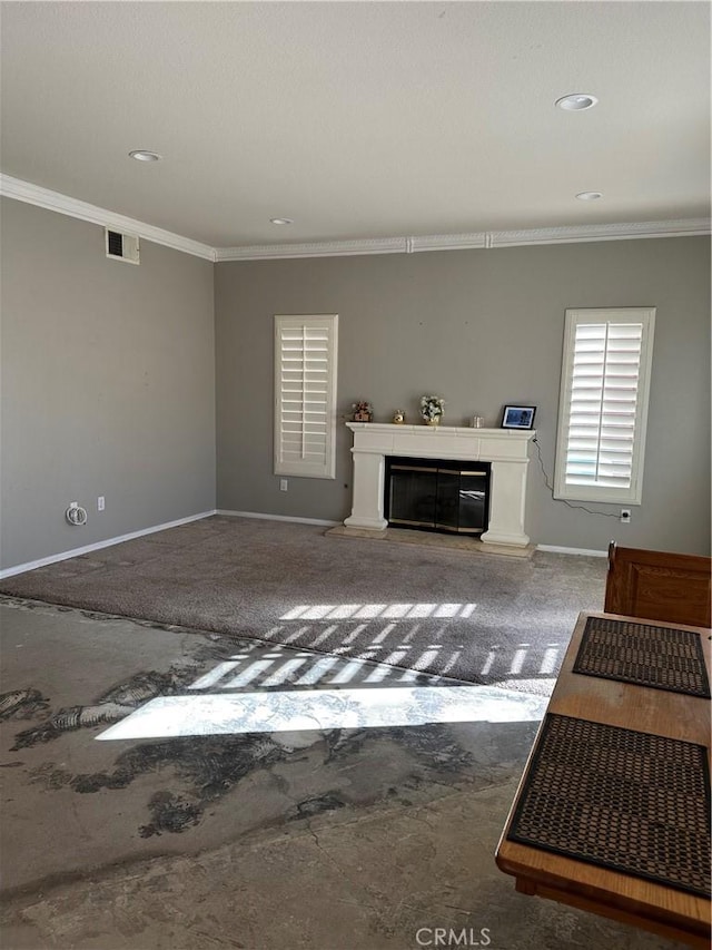 living room featuring ornamental molding