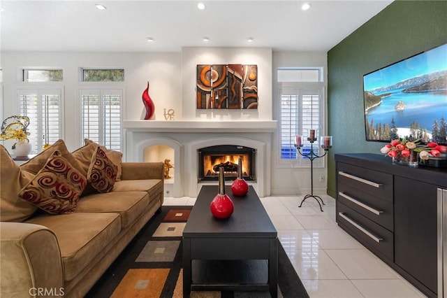 living room with light tile patterned floors