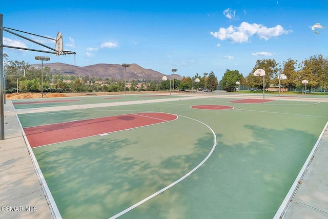 view of sport court featuring a mountain view