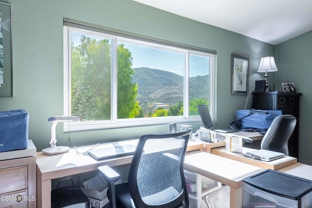 home office featuring a mountain view and a wealth of natural light