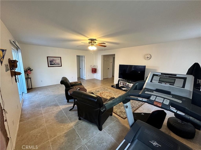 living room featuring ceiling fan