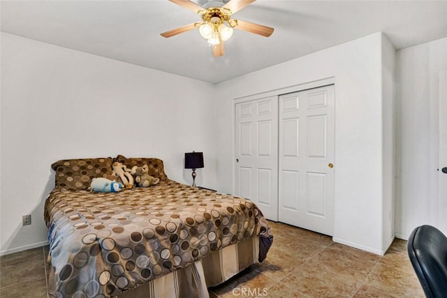 bedroom with a closet and ceiling fan