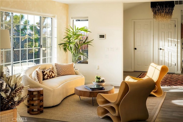 sitting room with wood-type flooring