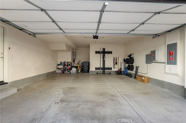 garage featuring a garage door opener and electric panel